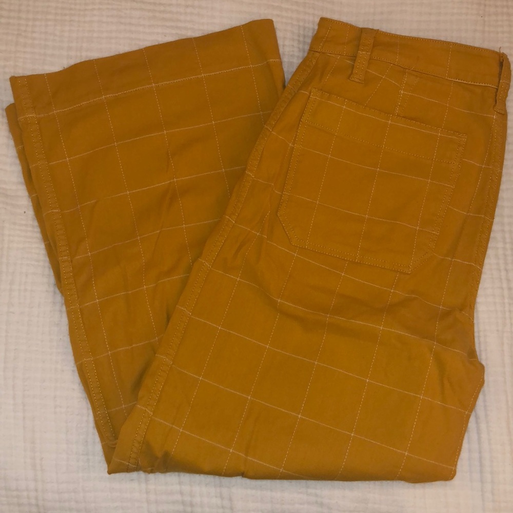 Madewell yellow windowpane wide leg pants size 28